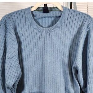 Vintage GAP $80 XL Light Blue 100% Cotton Crew Neck Full Ribbed Knit Sweater